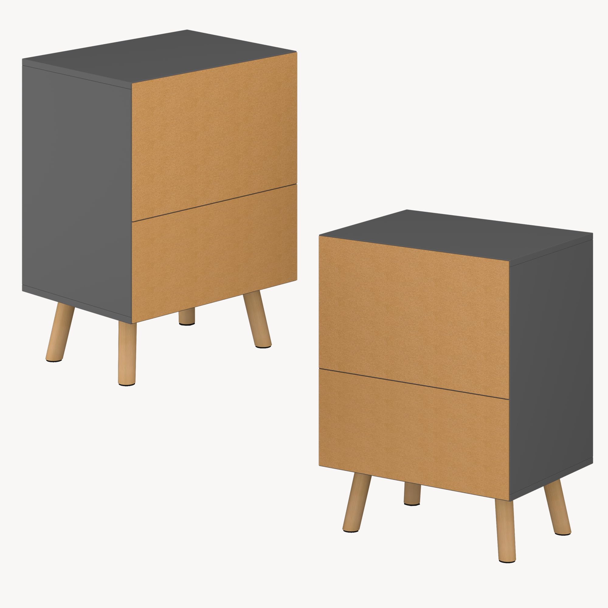 [en.casa] Lot de 2 Tables d'Appoint avec Compartiment de Rangement et Tiroir Ensemble de 2 Tables Basses Capacité de Charge 5 kg Panneau de Particules Bois 54 x 40 x 30 cm Gris Foncé