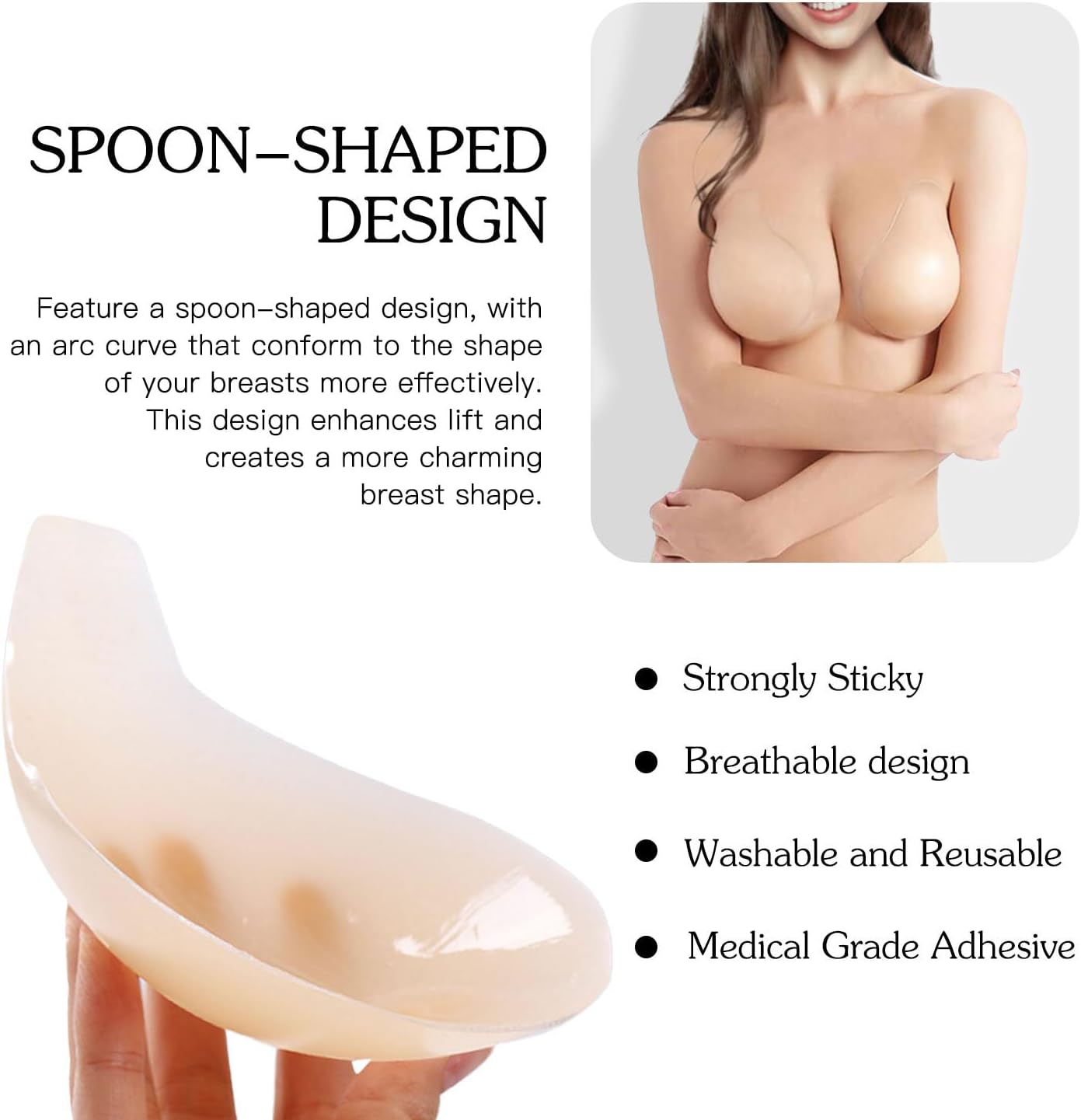 Adhesive Bras - Silicone Breast Lift Invisible Bra Reusable Nipple Covers Strapless Backless Push Up Sticky Bra for Women - Image 5