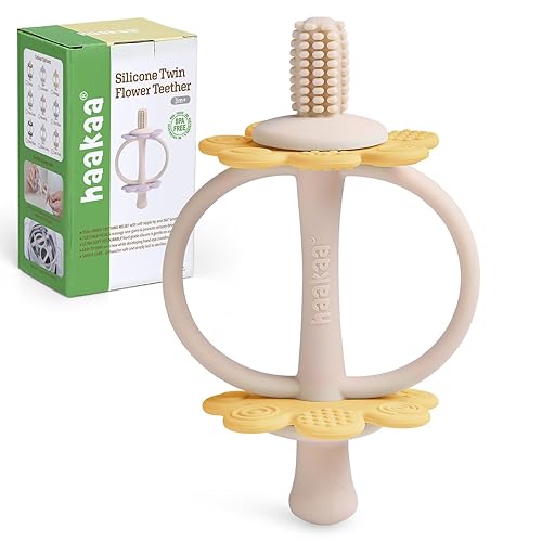 Miniatura 13 de haakaa Juguetes de dentición de bebé de silicona, extremo en forma de pezón para masaje de encías, cabezal de cepillo de dientes de bebé de 360°