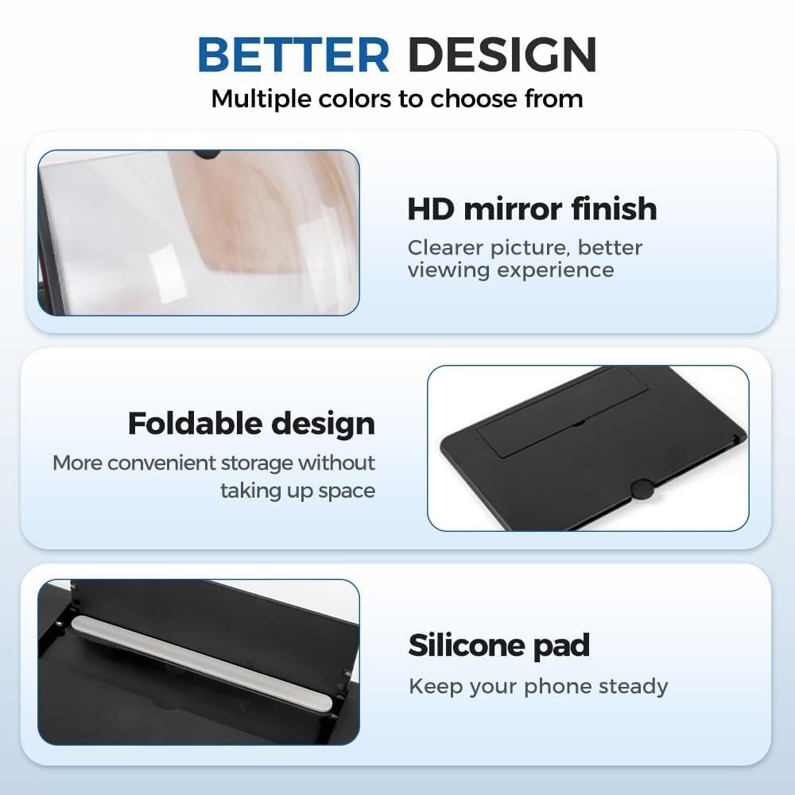 Tragbarer Hd-bildschirmvergrößerer mit 3D-hd-projektor Und Faltbarem Ständer for Filme, Videos Und Spiele, Kompatibel mit Allen Smartphones(Black)