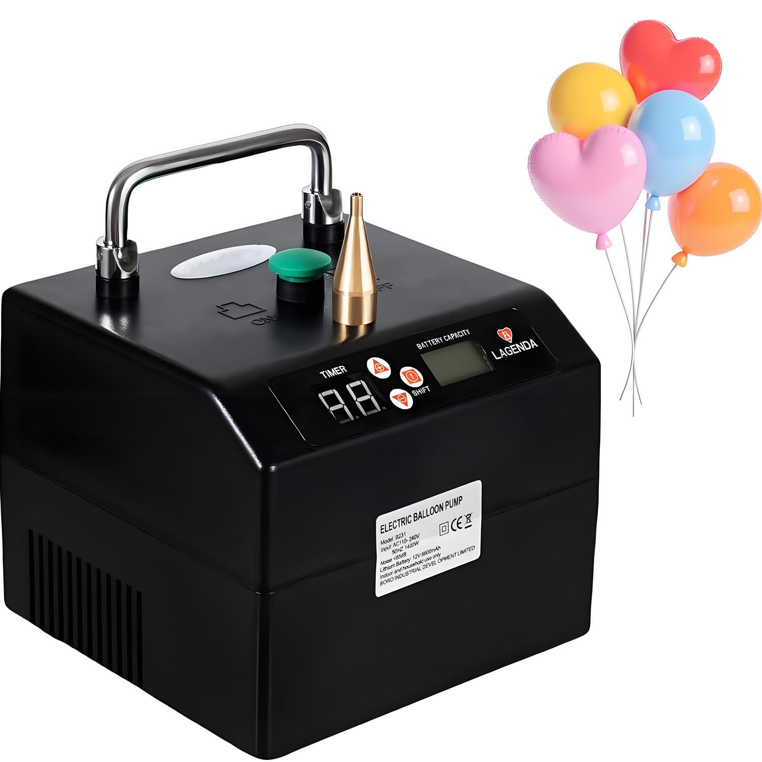 Tragbares elektrisches Ballongebläse, 120 W schnelles Aufpumpen, Dual-Modus mit Timer, 6600 mAh Akku, lange Verwendung, geräuscharm für Party-Dekorationen