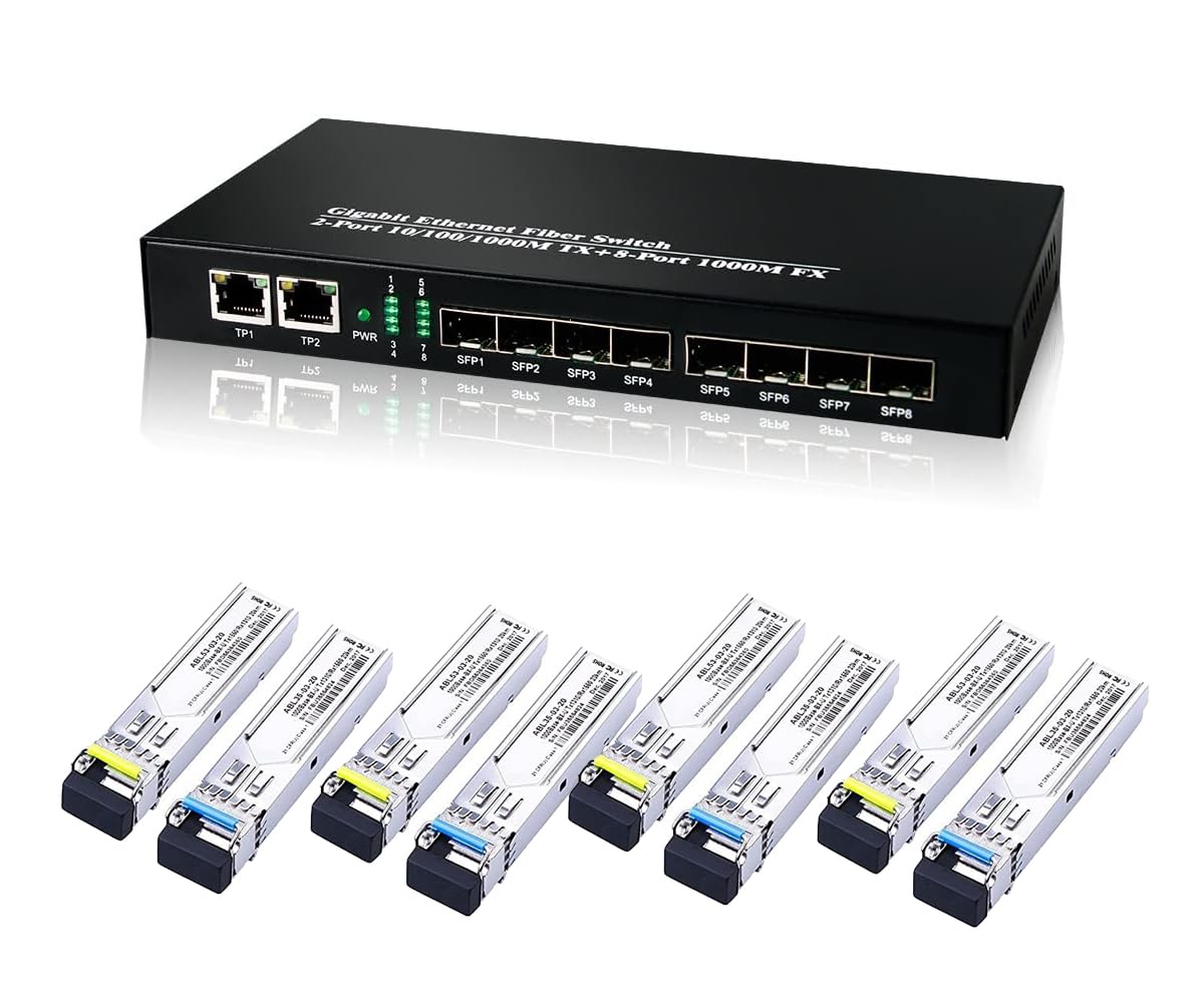 10 Ports Gigabit Ethernet Fiber Switch, 2 Port RJ45 10/100/1000M-Tx + 8 Port 1000M-Fx SFP Fiber Switch with SFP Module (4 Pair, SMSF 20KM)-picture-25