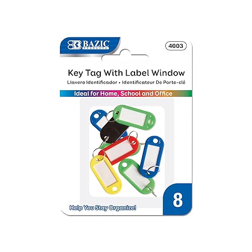 BAZIC Products Key Tag Label Window, Assorted Color Tags, Plastic