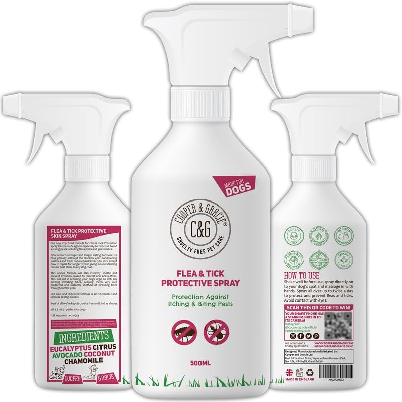 Dog Fleas Protection Spray 500ML - Natural Tick and Flea Prevention with Avocado Coat Conditioner | Safe, Cruelty-Free Flea Spray for Dogs by Cooper and Gracie
