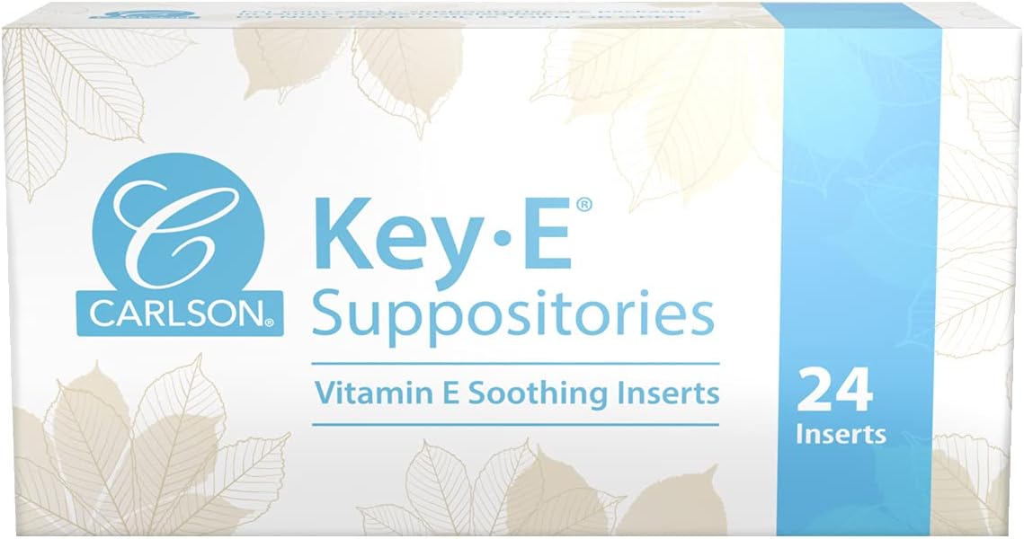 Carlson - Key-E Suppositories, 30 IU Vitamin E Suppository, Lubricates Dry Areas, Treatment for Women and Men, Vaginal & Rectal, 24 Count
