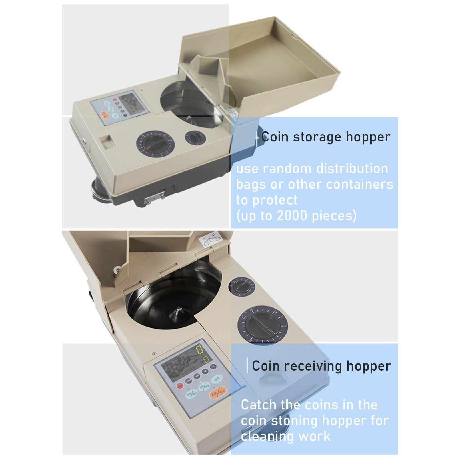 Contatore elettronico per monete 1200 monete, mini macchina digitale per conteggio automatico, display totale dei soldi, controllo automatico dei guasti, per negozio, banca, ristorante