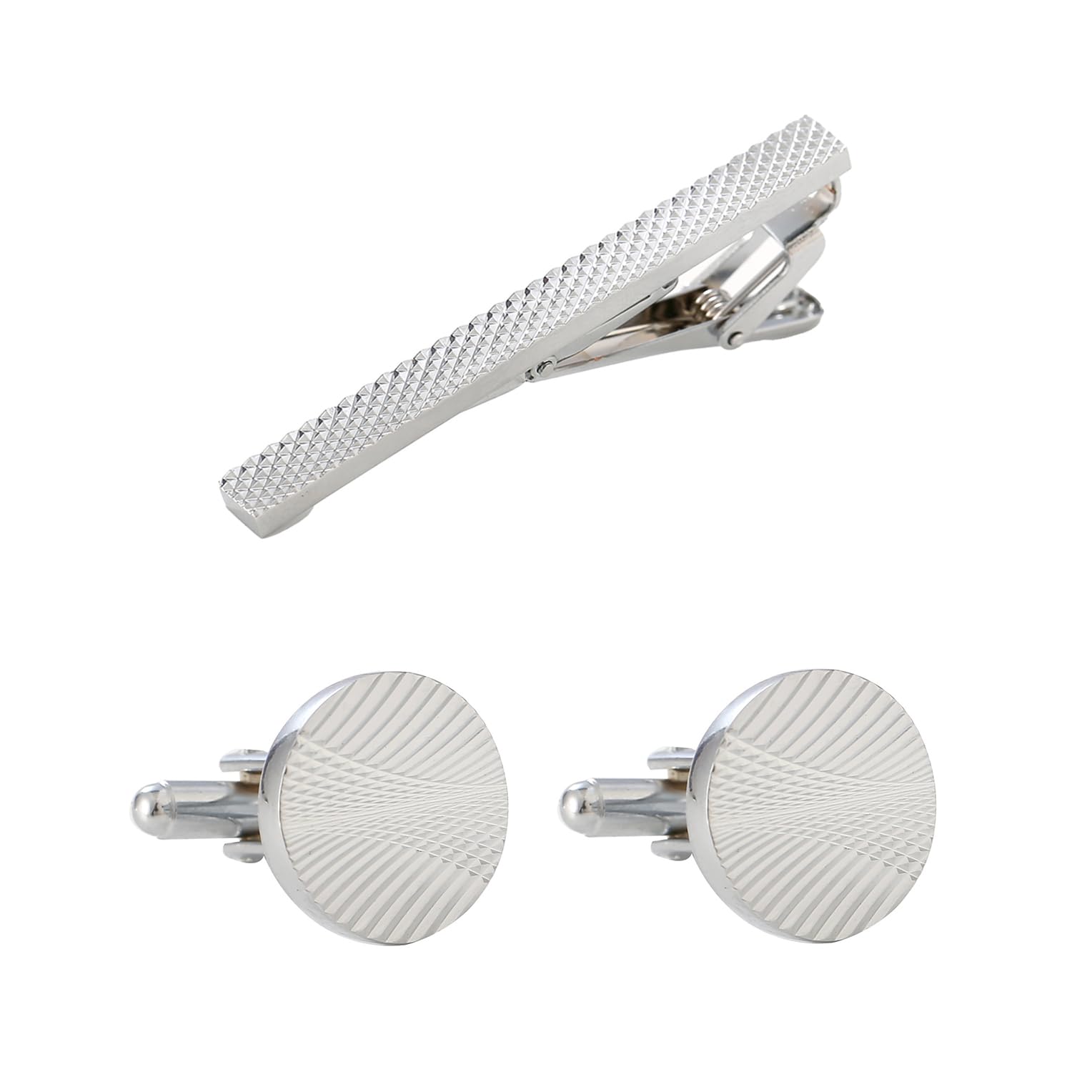 1 Morceau De Pince À Cravate Argentée en Acier Inoxydable, 1 Paire De Boutons De Manchette De Chemise pour Hommes, Tige De Pince À Cravate Élée, Un Cadeau pour Le Père.