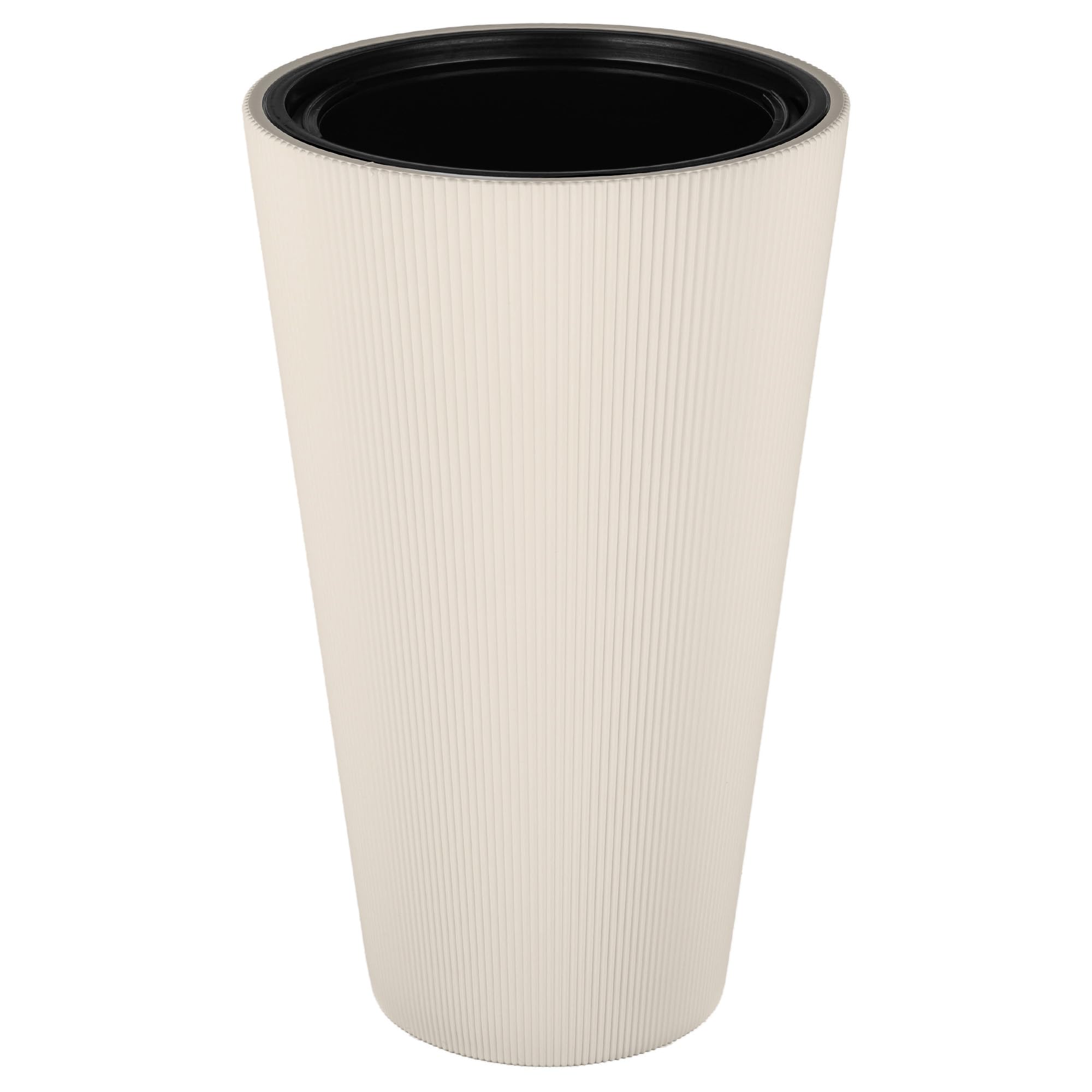 KADAX Pflanzkübel Ø 29,5 x H 49 cm, moderner Blumenkübel mit Innentopf & geriffeltes Design, großer Pflanzentopf aus Kunststoff, Blumentopf für Innen- und Außenbereich (Creme)