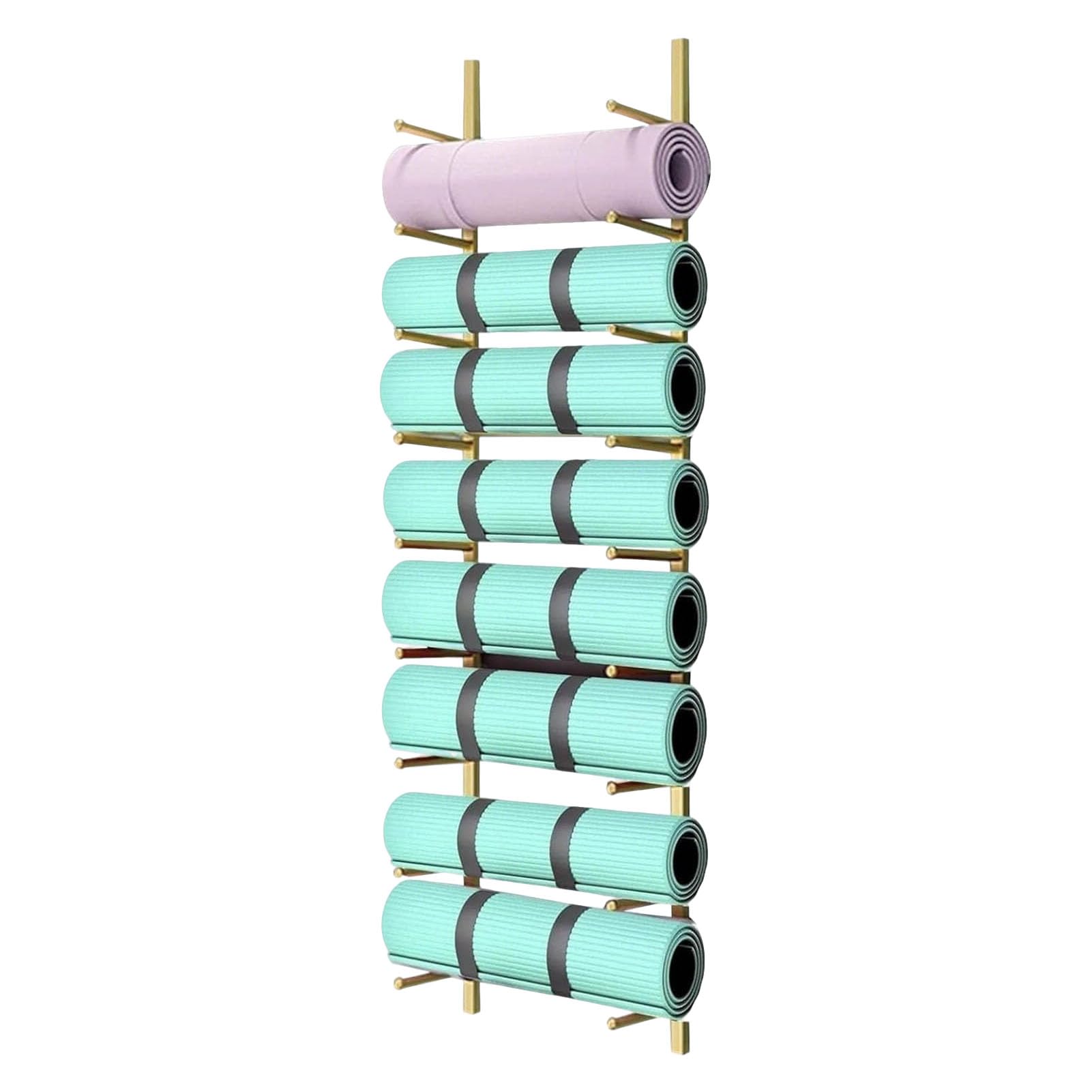 Soporte Esterilla Yoga Soporte de Yoga Montado en La Pared Multicapa,Estante Metálico Colgante para Esterilla de Yoga,Estante de Exhibición de Alfombrillas de Ejercicio,Oro,9 Layers