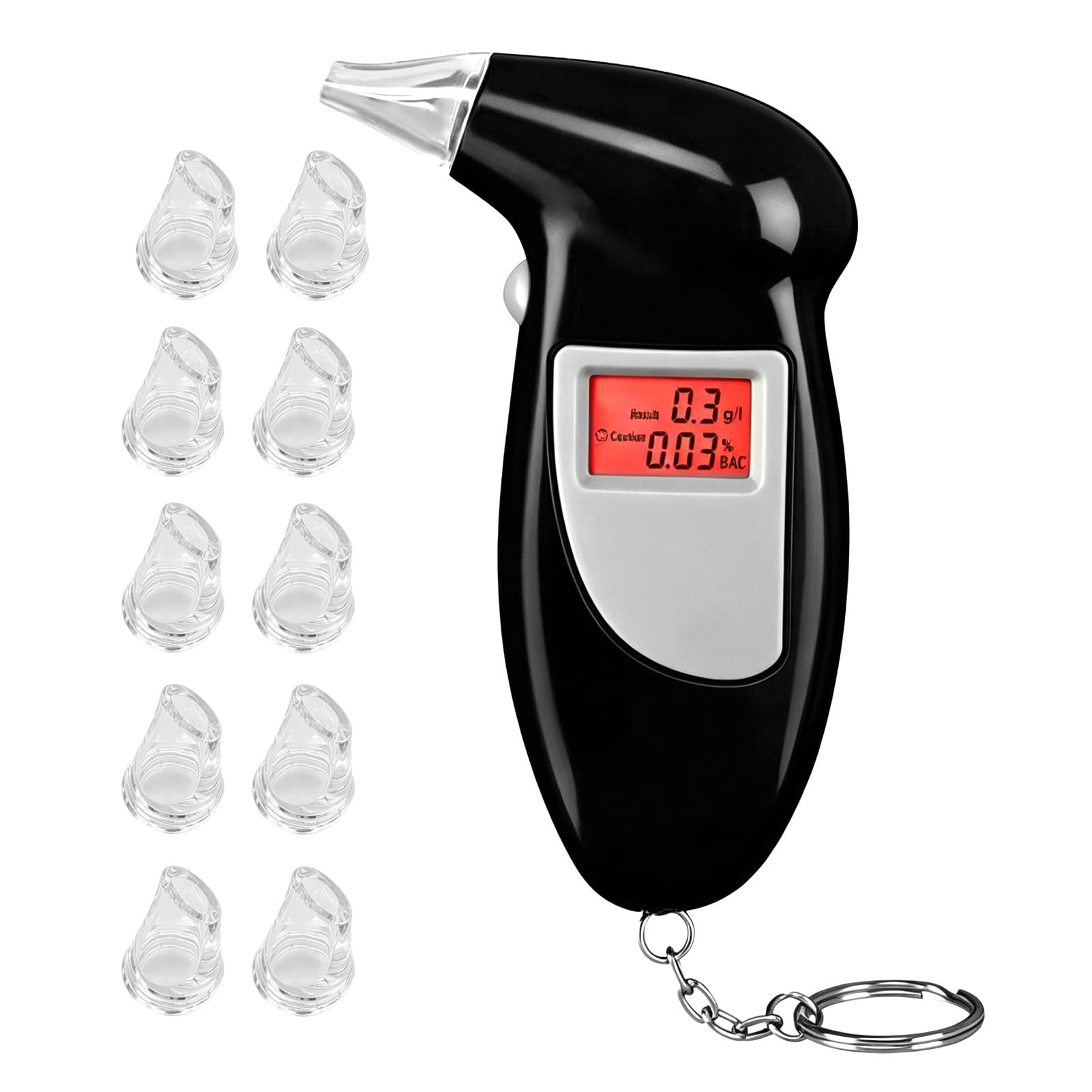 Éthylotest Électronique Haute Précision Alcootest Portable avec Écran LCD et 10 Embouts Rechangeables Éthylomètre Personnel Rapide pour Conduite Sécurisée et Usage Domestique