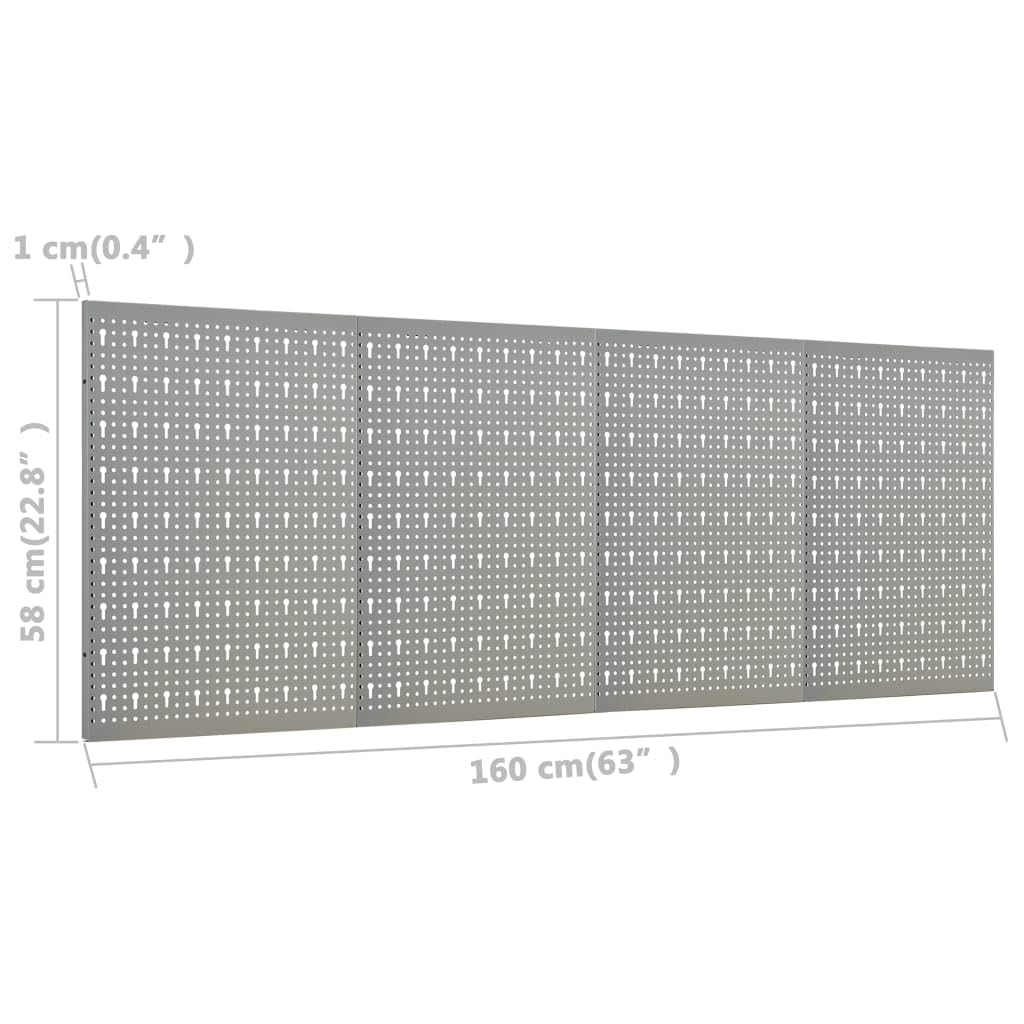 Juego de 4 paredes para herramientas, 160 x 58 cm, acero perforado, para taller, garaje, sistema de organización, soporte para herramientas, metal, color gris