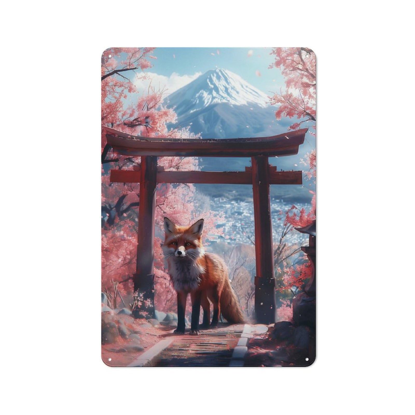 Junmoney Fox At Torii Gate Shop Front Style Cafe Metal Sign 30X20cm, Bistro Wall Plaque For Tea Room, Shop Wall Or Breakfast Area