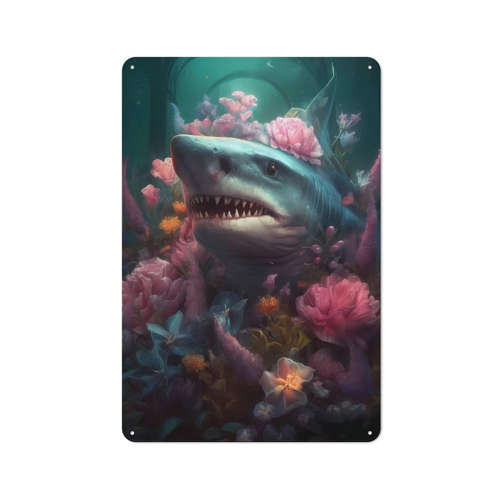 Junmoney Shark Fish Ethereal Metal Plaque 30X20cm With For Garage Wall, Rustic Decor, For Vintage Wall Decor Fans, For Themed Room Decoration