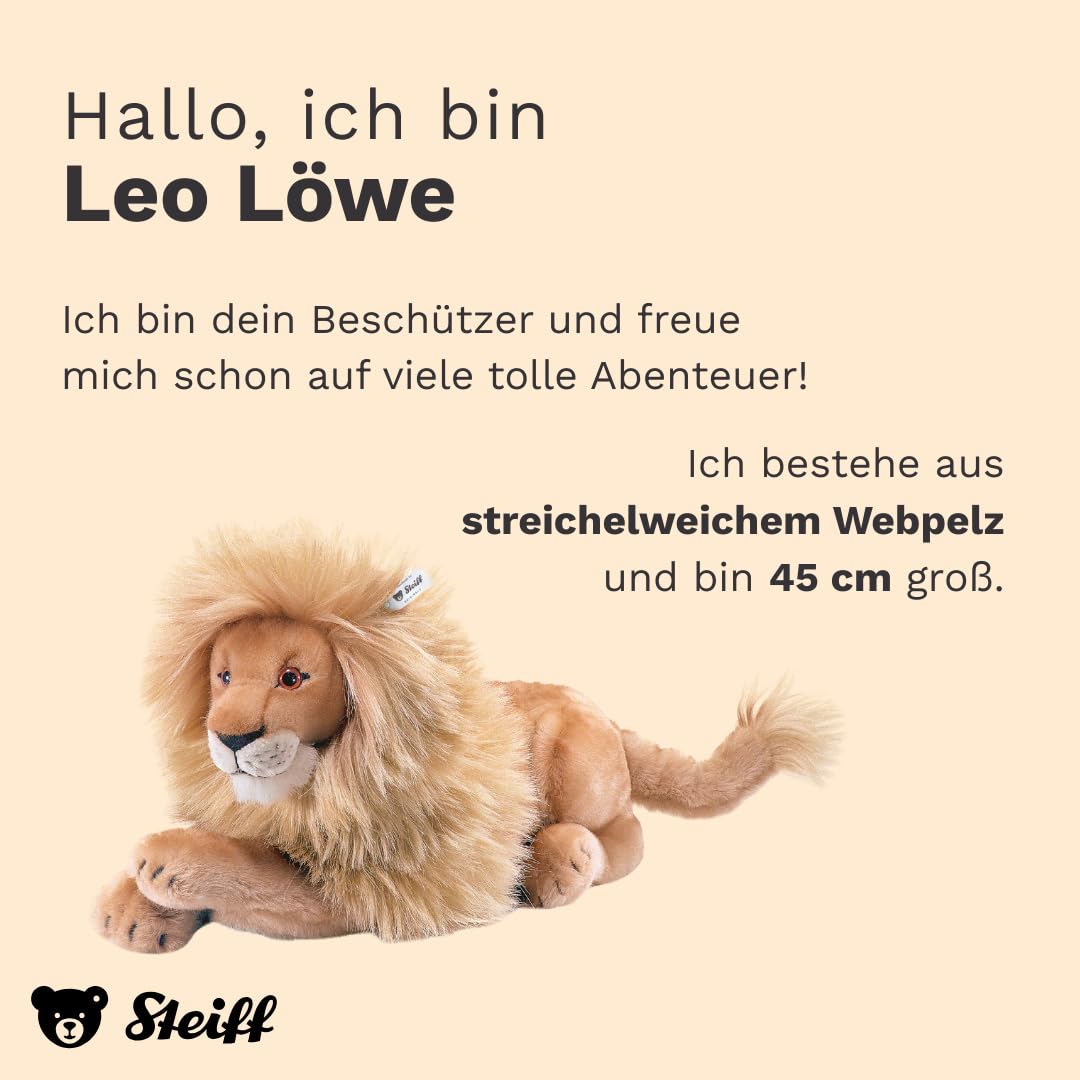 Steiff Kuscheltier Leo Löwe, Süßes Stofftier mit Kunststoffaugen, Kinder, Jungen & Mädchen, Plüschtier 45 cm, Beige, 064135