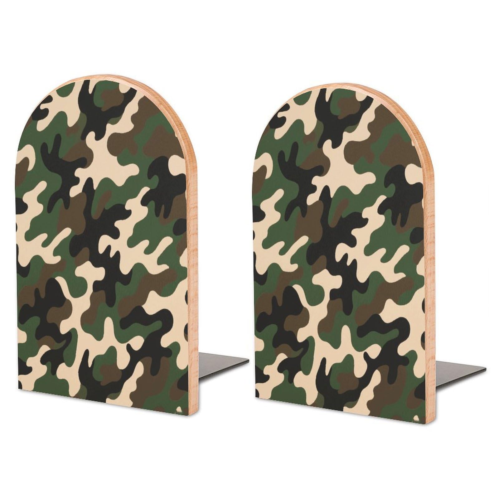 Camouflage Print Wood Bookend for Shelves 1 Pair
