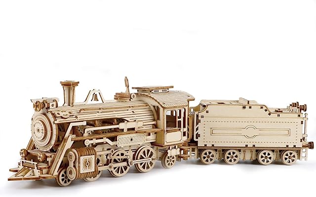 RoWood Model Train 3D Wooden Puzzle, Model Building Jigsaw Puzzle, DIY Train Wooden Model Kit, Wooden Car Kit for Teens and Adults