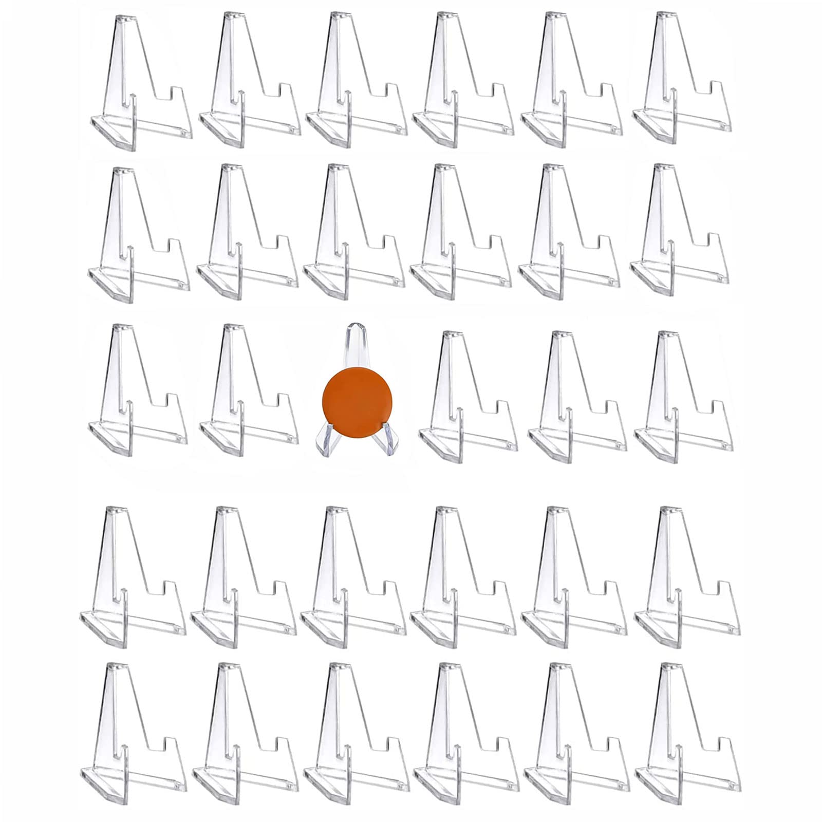 JIELUOAcrylic Card stands, Coin Stand Mini Acrylic Easel Stands Coin Display Easel Holder for Displaying Coins Pocket Watches Capsules Challenge Medals, (Clear,30 Pieces)