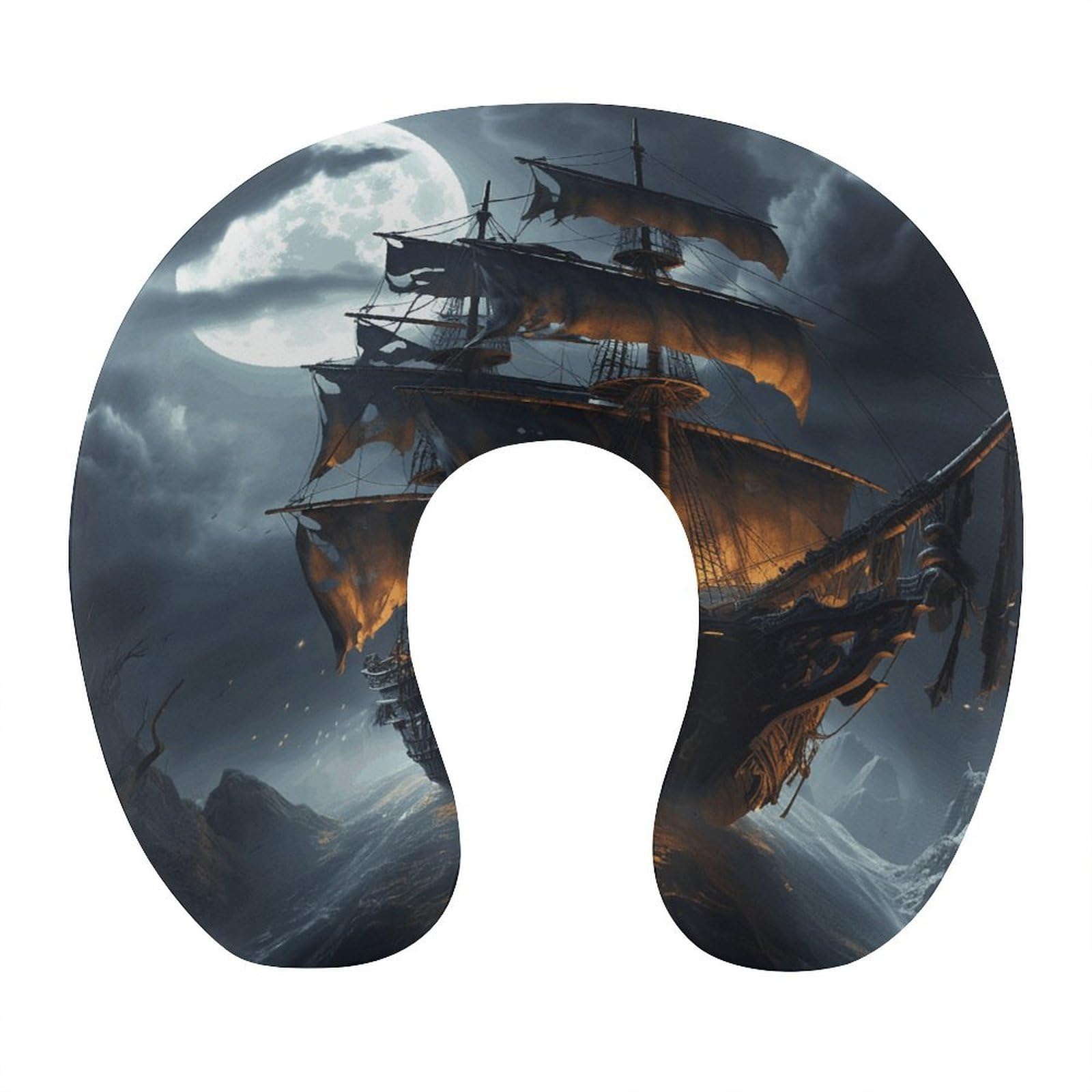 VstaDank Pirate Sailboat Full Moon Neck Pillow Soft Comfortable Travel U Shaped Pillows Portable Pillows for Shoulder Memory Foam Head Support Pillow for Airplane Car Home Office