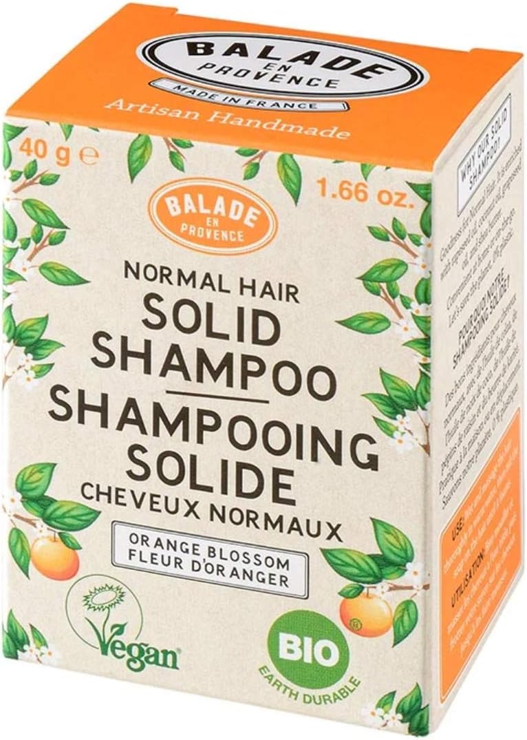 BALADE EN PROVENCEOrganic Solid Shampoo Bar | for Normal Hair | Orange blossom Scent | 40g[Amazon-developed Certification] Compact by Design