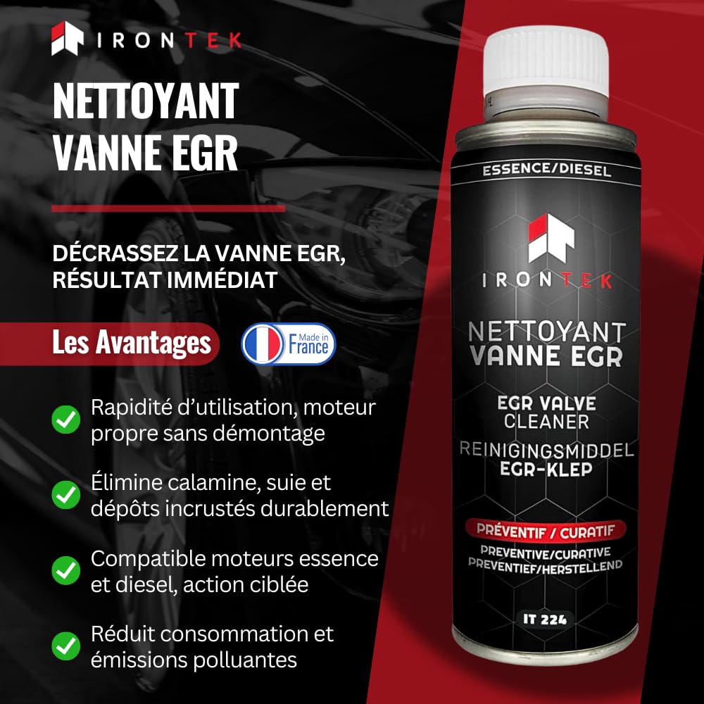 Nettoyant Vanne EGR Diesel et Essence sans Démontage 300ml - IRONTEK | IT224 | Élimine Dépôts Calamine Système EGR Complet | Qualité Pro