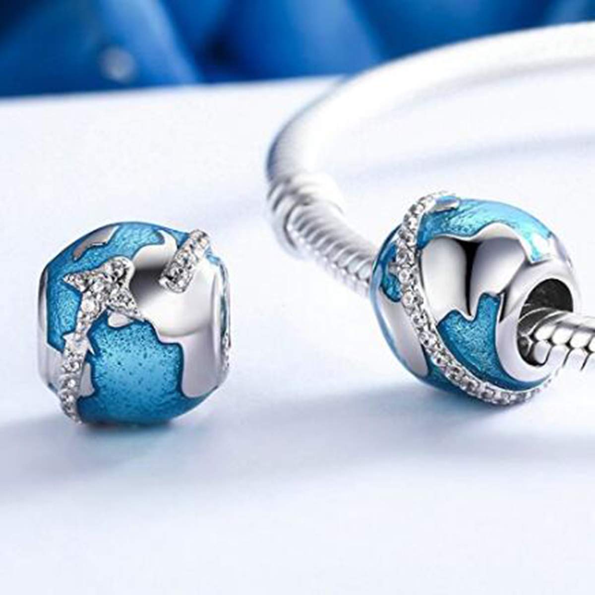 XJBTBA Kocham podróżować Koraliki Charms do bransoletek 925 srebro Latający świat Globe Koraliki Rocznica Urodziny Charm dla bransoletek Pandora