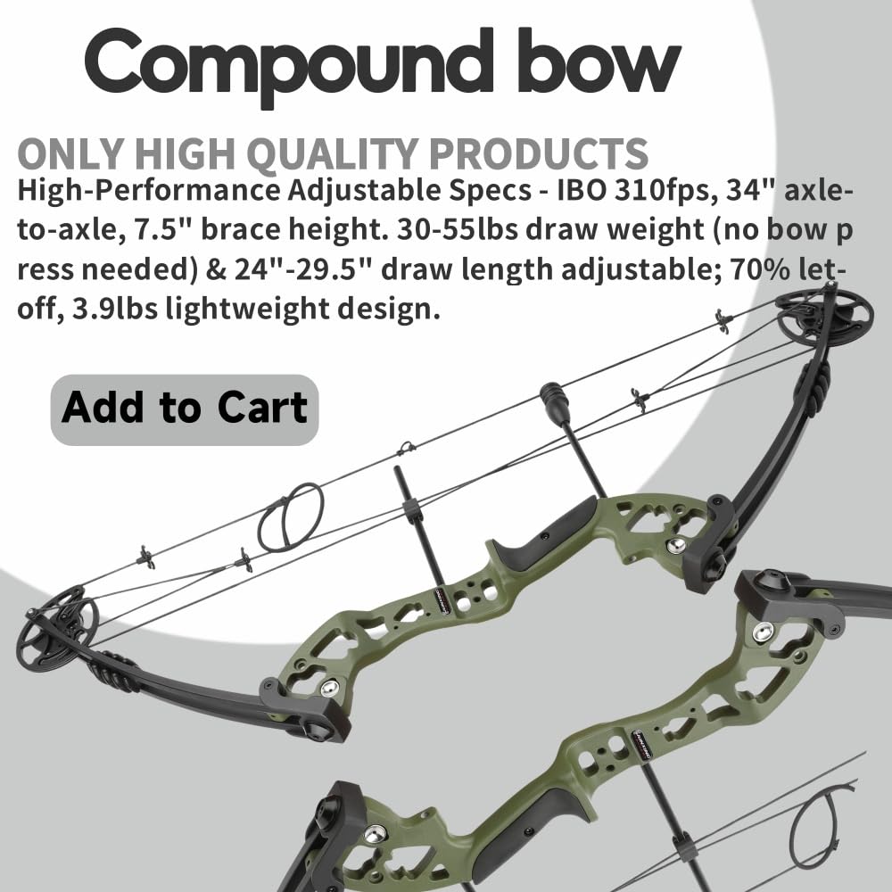 Kit arco compound 30-55 libbre per destrimani - Tutti gli accessori per adulti e principianti | Caccia, pesca e tiro al bersaglio