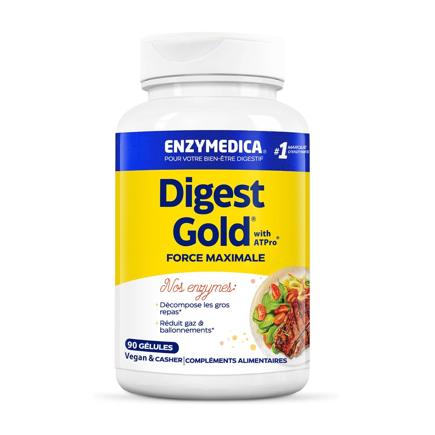 Enzymedica Digest Gold, Formule Enzymatique À Action Rapide, 90 Capsules, Réduit Gaz Et Ballonnements