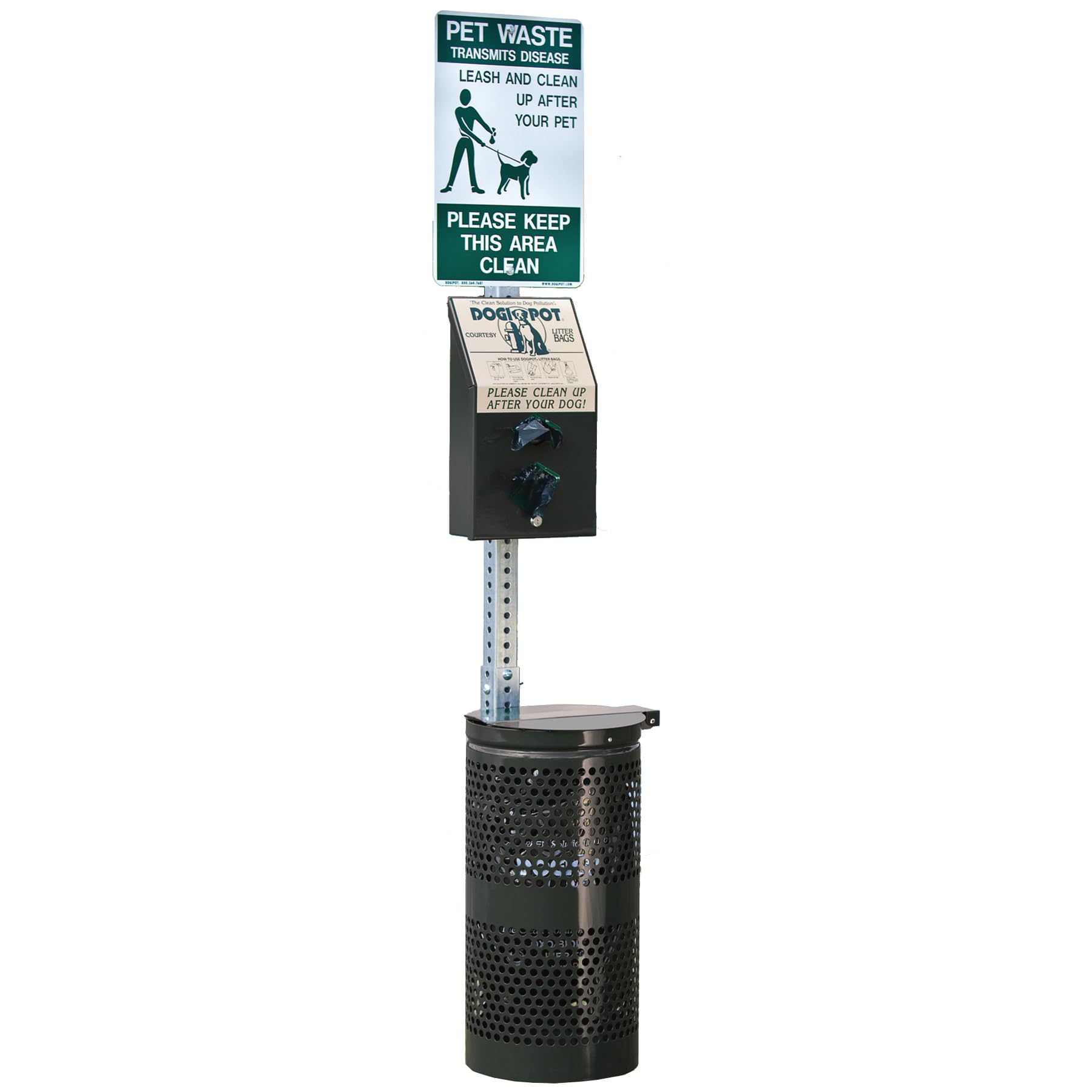 DOGIPOT 1003-BLK-L Pole Mounted Pet Waste Station,Black