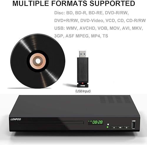 Miniatura 4 de Reproductor de discos Blu-Ray HD para TV con cables HDMI y AV, 1080P, PAL NTSC incorporado, salida coaxial, entrada USB