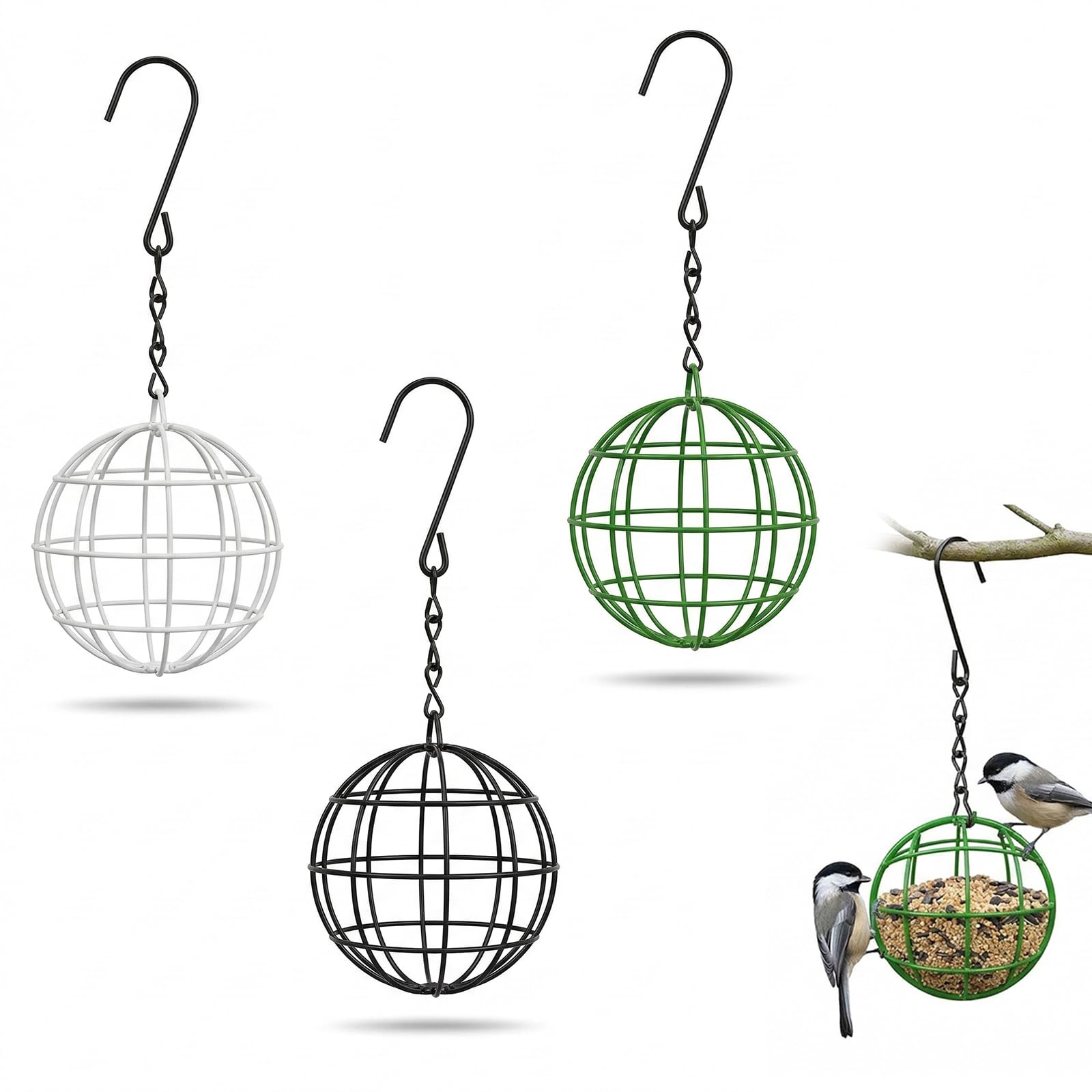 3 Pcs comedero pajaros exterior, Bola de Grasa Alimentador de Aves, Metal Suet Bola Alimentadores, Colgando Wild Bird Seed Holder, Ardilla a Prueba de Aves Alimentadores para Patio al Aire Libre