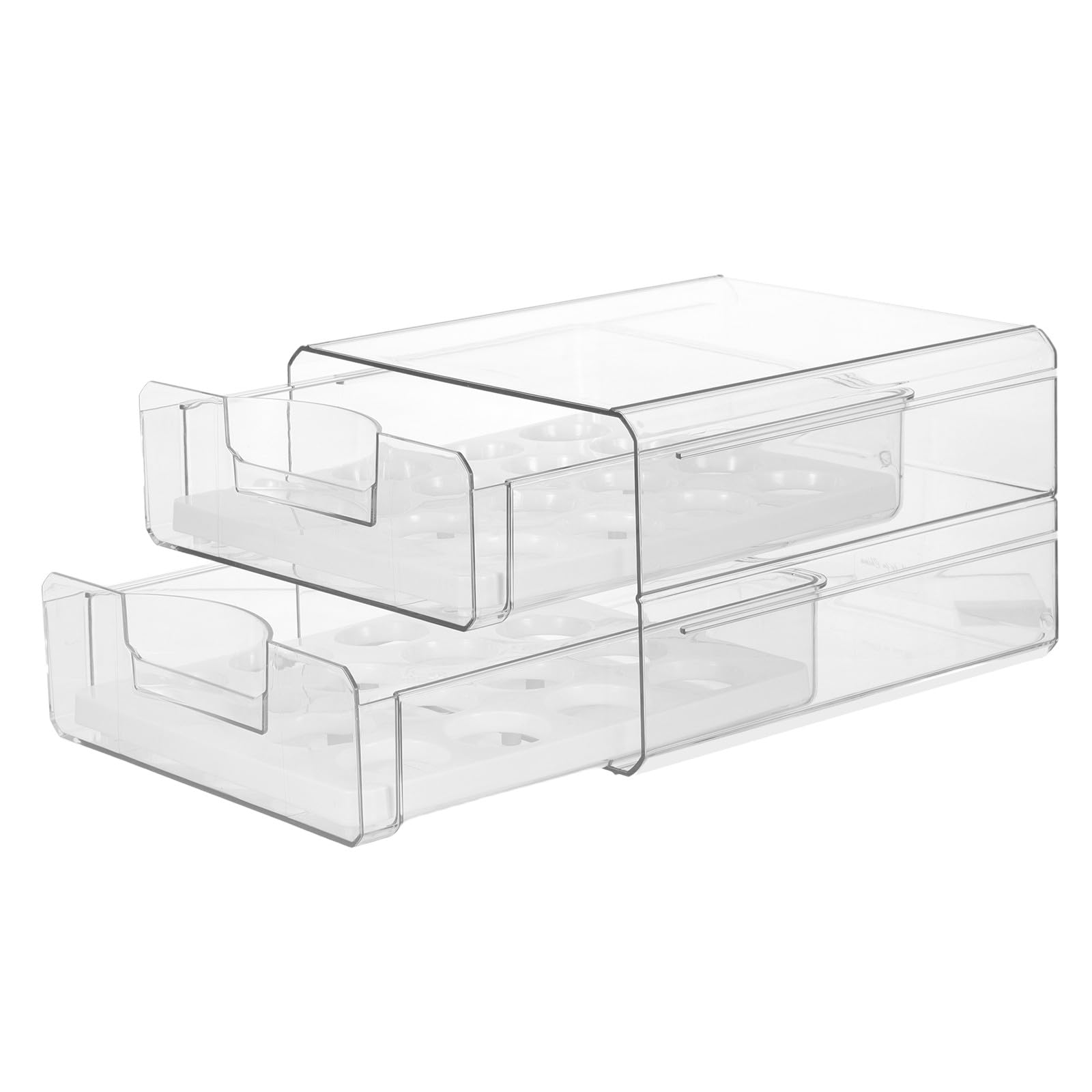 Huevera Transparente para Refrigerador de Plástico 2 Cajones, 32 Huevos | Doble Capa Orificios, Apilable y Deslizable, para Cocina y Frigorífico