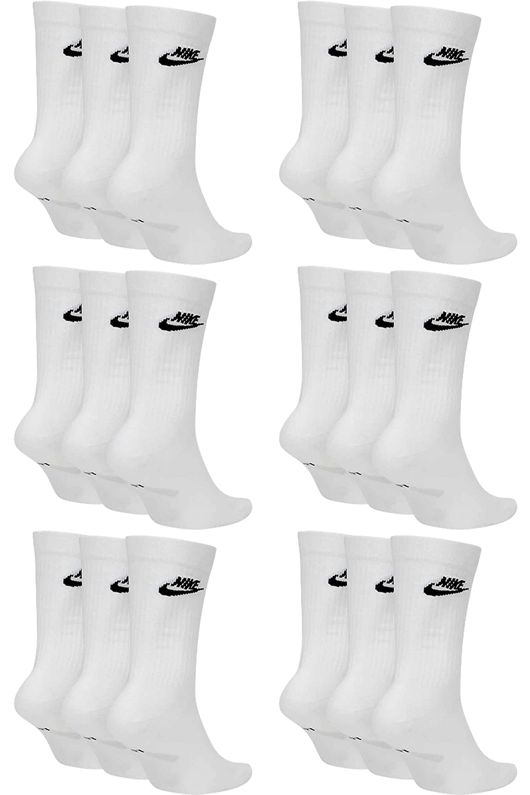 NIKE 9 X Socken DX5025 3X3er Pack NSW Everyday ESS Crew Socken, Größe:XL = 46-50, Farbe:100 White - Weiß