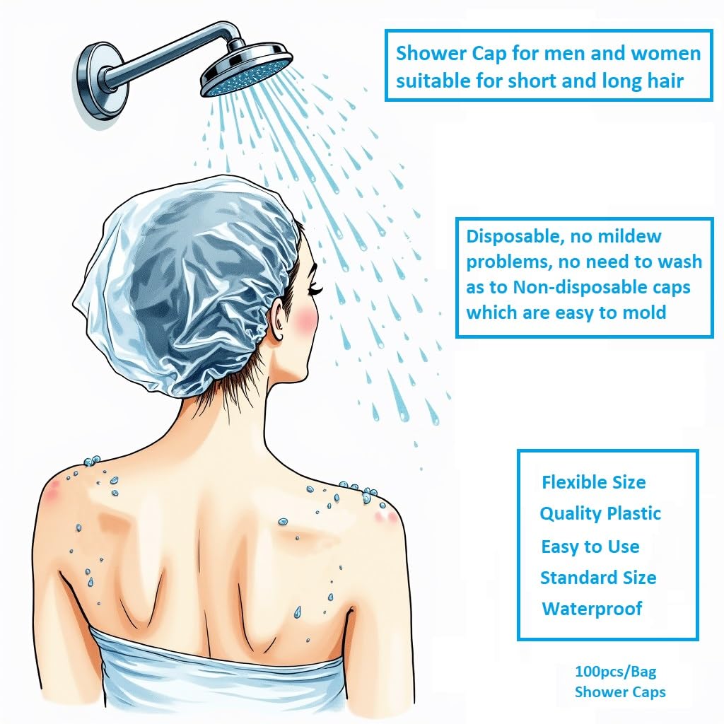 Disposable Shower Caps, 100pcs, Multiple uses, Transparent - Image 2