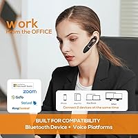 Vista 5 de Auriculares de un solo oído Bluetooth con cancelación de ruido inalámbrica, tiempo de conversación de 30 horas, micrófono con cancelación de ruido