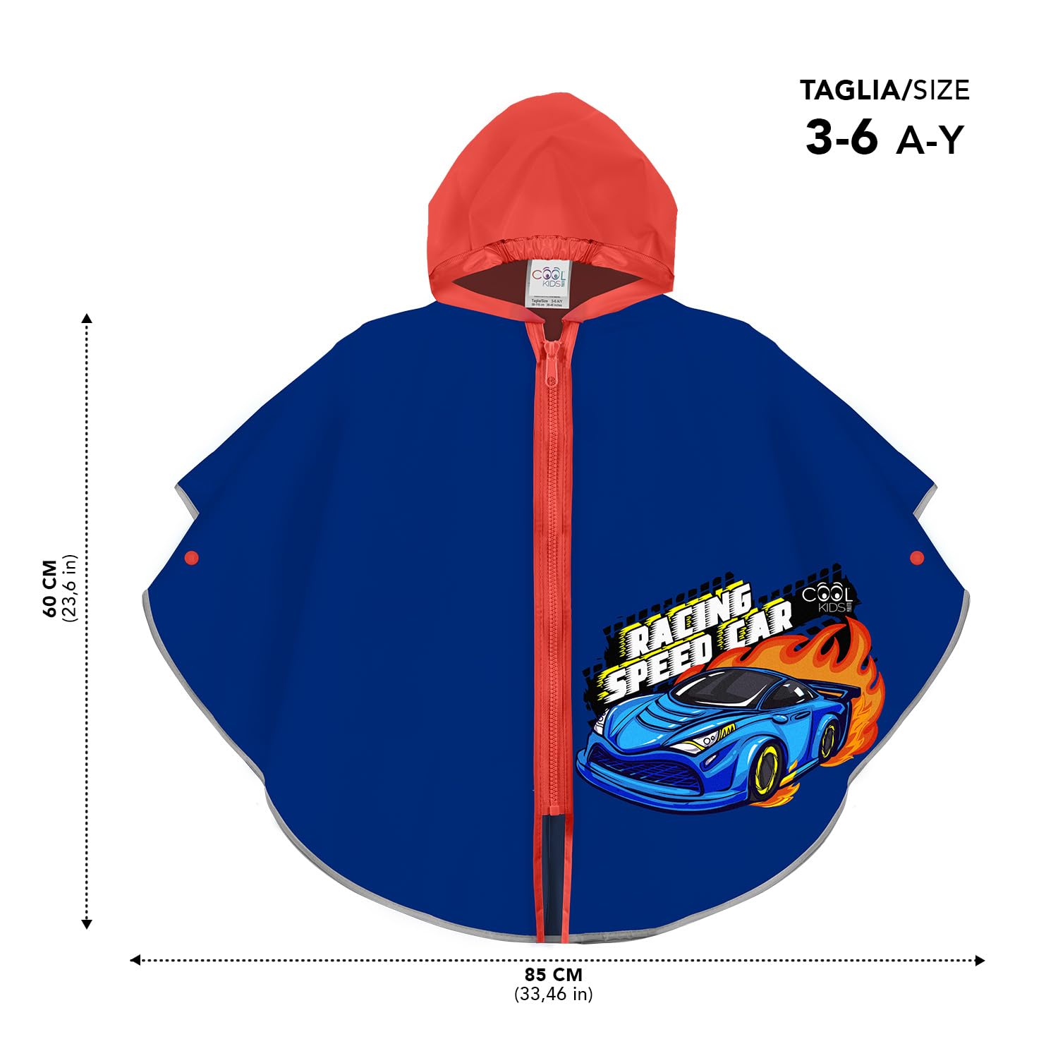 PERLETTI Regenponcho Kinder 3 4 5 6 Jahre mit Wasserdichtem Reißverschluss - Reflektierende Regen Poncho Mantel Cape Kindergarten Kleinkind Jüngen