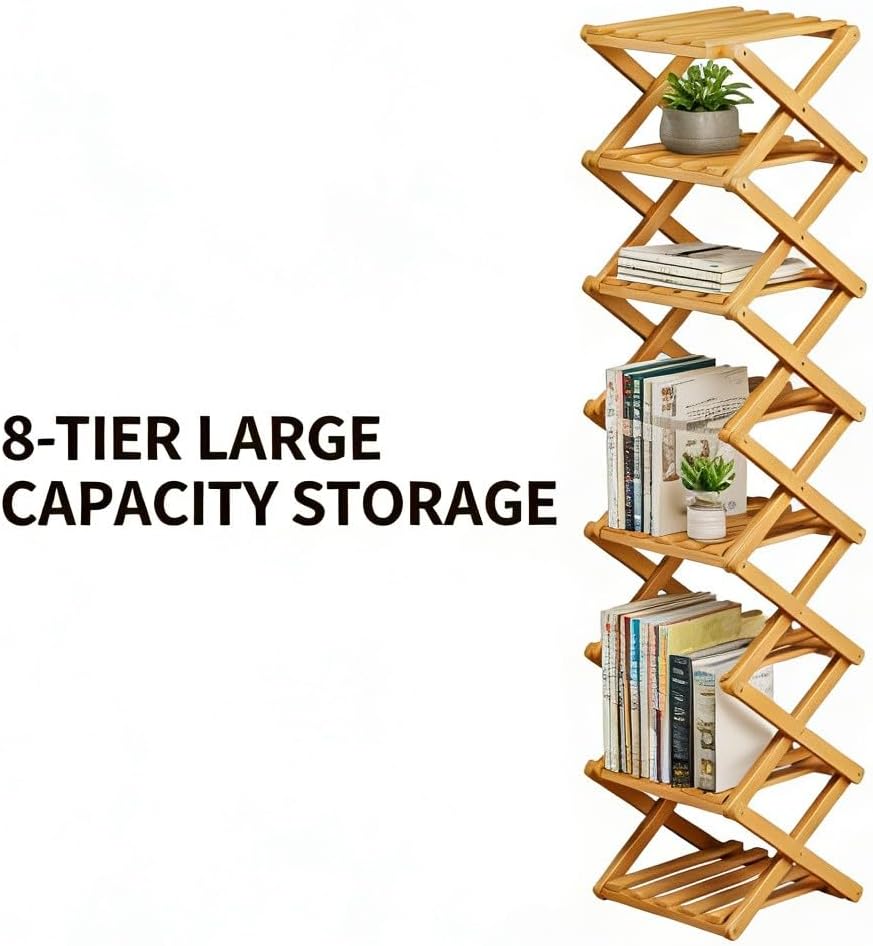 The 9-Tier No-Assembly Bamboo Rack, Foldable 9 Tier Bamboo Corner Shoe Rack, Space-Saving Organizer for Shoes, No Assembly Narrow Shoe Shelf for Entryway Closet Dorm Small Spaces(7 Tiers)