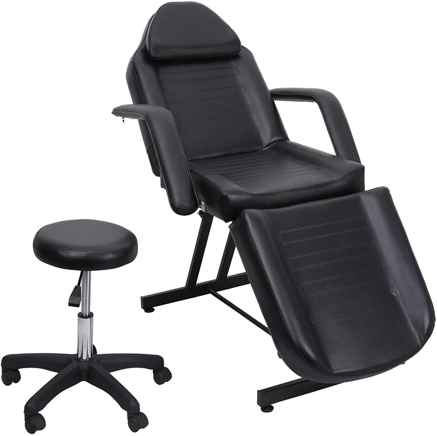 Beauty Style Professional Multi-Purpose Spa Facial Bed Tattoo Bed Salon Beauty Bed with Stool Black
