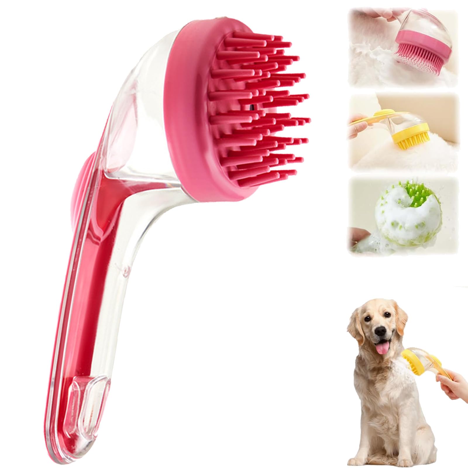 ZANWANXIN Pet Bath Brushs with Soap Dispenser,Hair Brush Pet Bath Brush with Shampoo Dispenser, French Bulldog Bathing Brushs (Red, Coarse bristle brush)