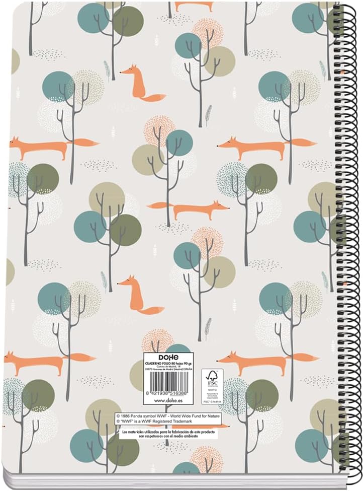 DOHE - Squared Notebook - Folio Size (21.5 x 31 cm), Spiral Binding, 80 Sheets of 90 g/m², Grid 4 mm, Rigid Cover, WWF Love Our Planet, School Supplies