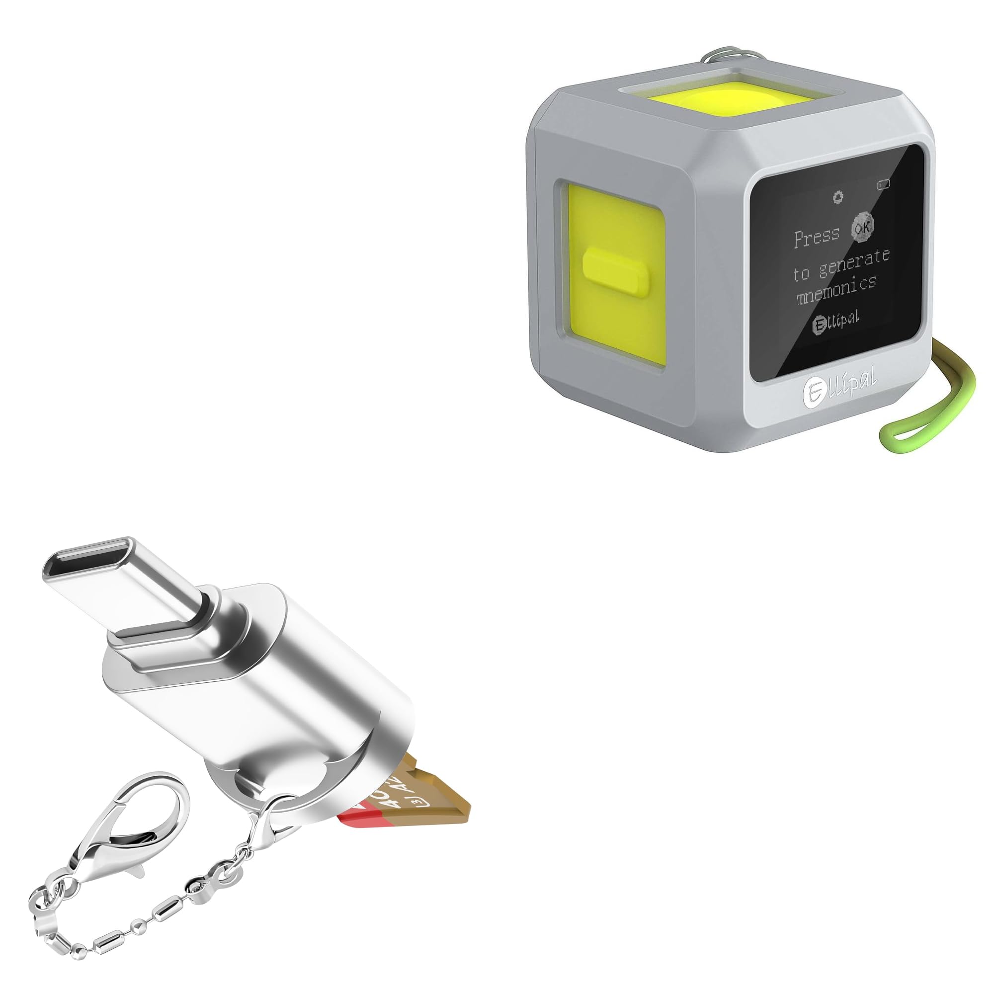 BoxWave Adapter Compatible with ELLIPAL Joy-Seed Phrase Generator - Micro SD Card miniReader, USB Type-C OTG Reader USB3.0 Adapter Keychain - Metallic Silver
