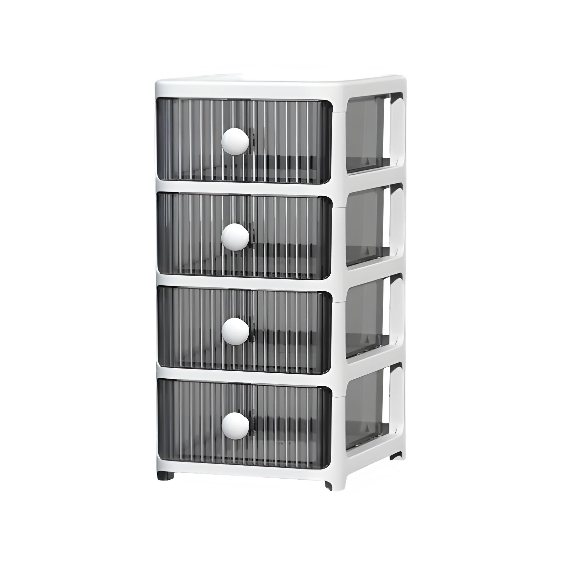 Retaaj White 4 Tier Plastic Storage Small Clear Drawers Tower Office Desktop Unit Home Bathroom School Stationary Make Up Organiser (White)