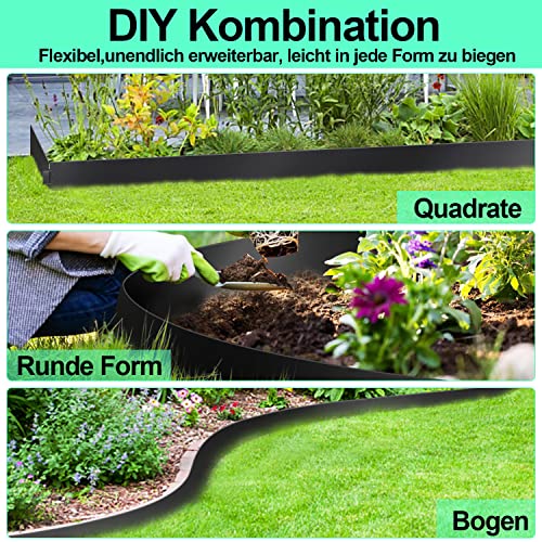 Vigevee Rasenkante verzinkt Metall, 5m 10m 15m 20m 25m 30m 35m 40m 45m 50m 100x15cm oder 100x18cm Beeteinfassung Mähkante Palisade Gartenbeet, Schwarz (Länge 5m - Höhe 18cm)