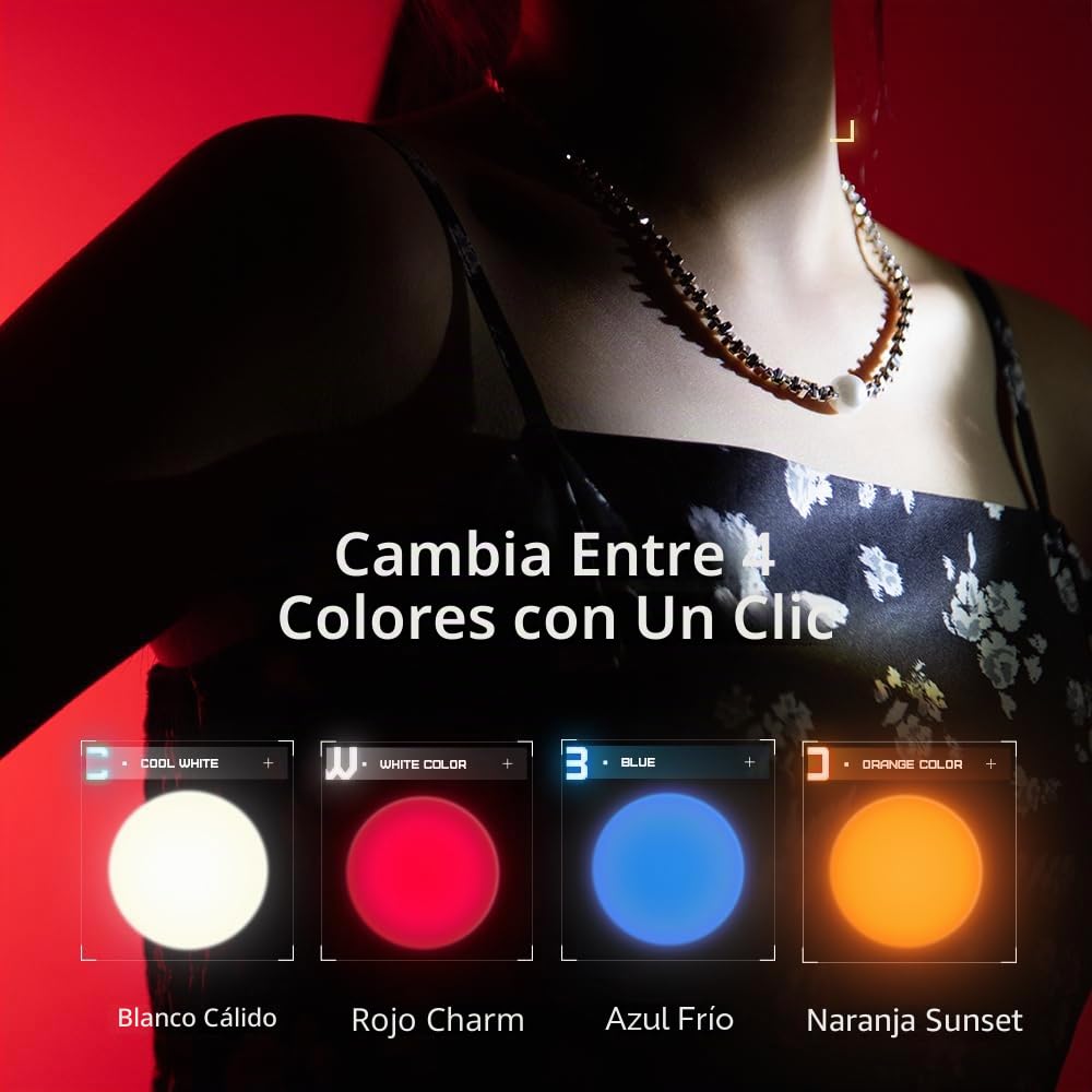 AMBITFUL Linterna de mano LED para fotografía, 4 colores, faro de fotografía portátil con 20 gobos, aleación de aluminio de 8400 mAh recargable, luz de relleno, vídeo, creación de contenidos