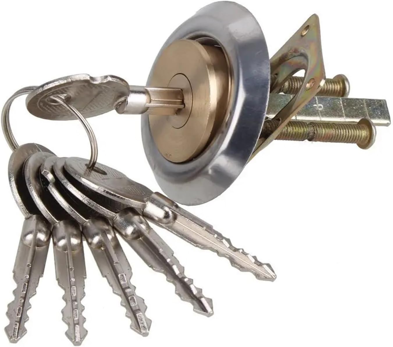 Brass Replacement Mortise Rim Cylinder Door Night Latch Lock Cross Shaped with Key 1Pcs