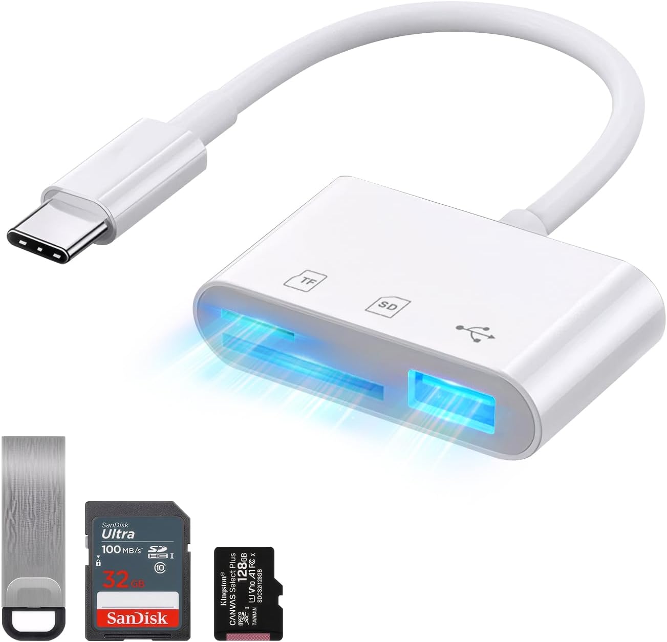 Card Reader, 3 in 1 USB Type-C Portable Card Reader, SD Card Reader, Memory Card Reader, Type C, Compatible with Smartphones, Tablets, Computers, USB SD TF Port, No Settings Required, Photo Video,