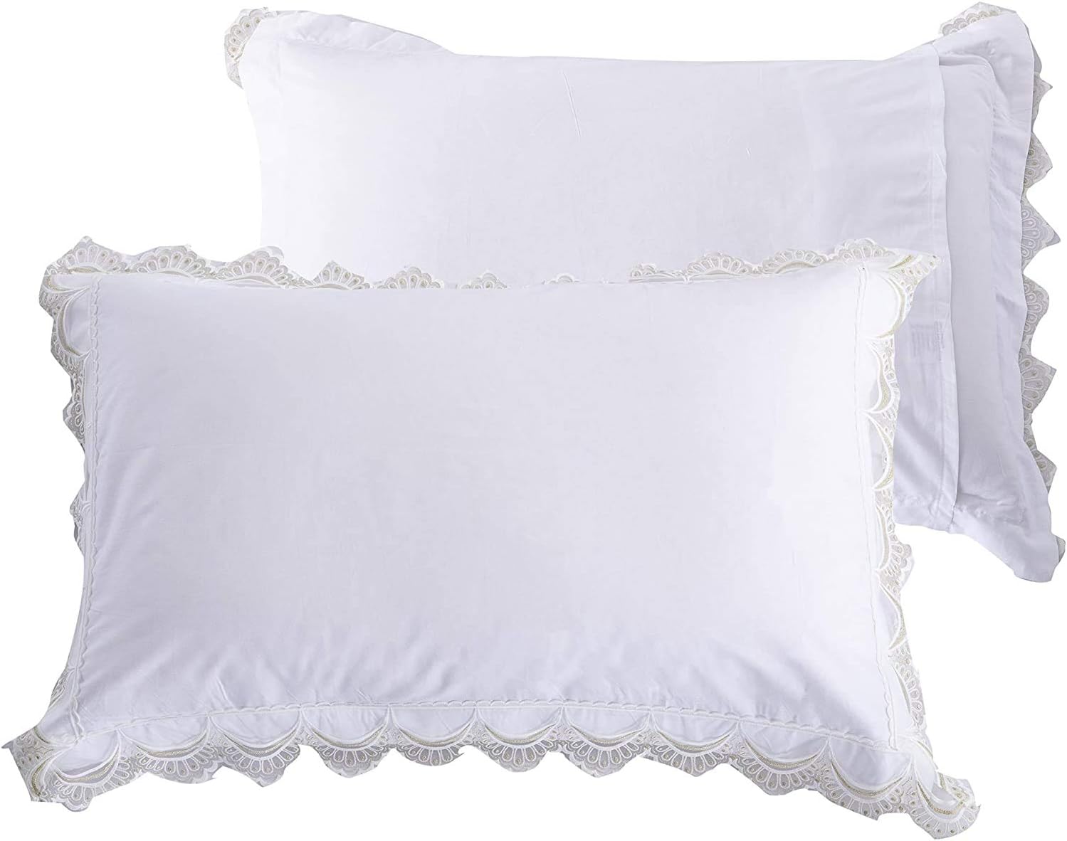 FADFAY White Small Snowflake Pattern Design Bedskirt Set 100% Cotton Extra Soft Bedding Set Exquisite Craft Hypoallergenic Full Size 3-Pieces