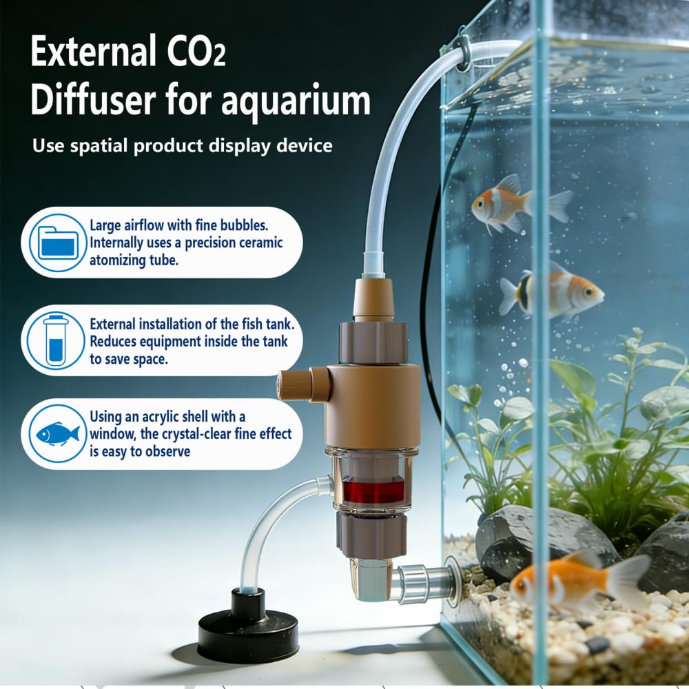 MiOYOOW Zewnętrzny dyfuzor CO2, szybkie wkładanie, atomizer CO2 z przezroczystym okienkiem, rafinator dwutlenku węgla do akwarium 12/12 mm, 16/16 mm, 22/22 mm