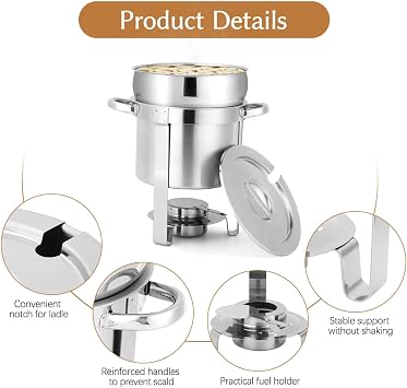 7QT Stainless Steel Round Soup Warmer, 2 Pack