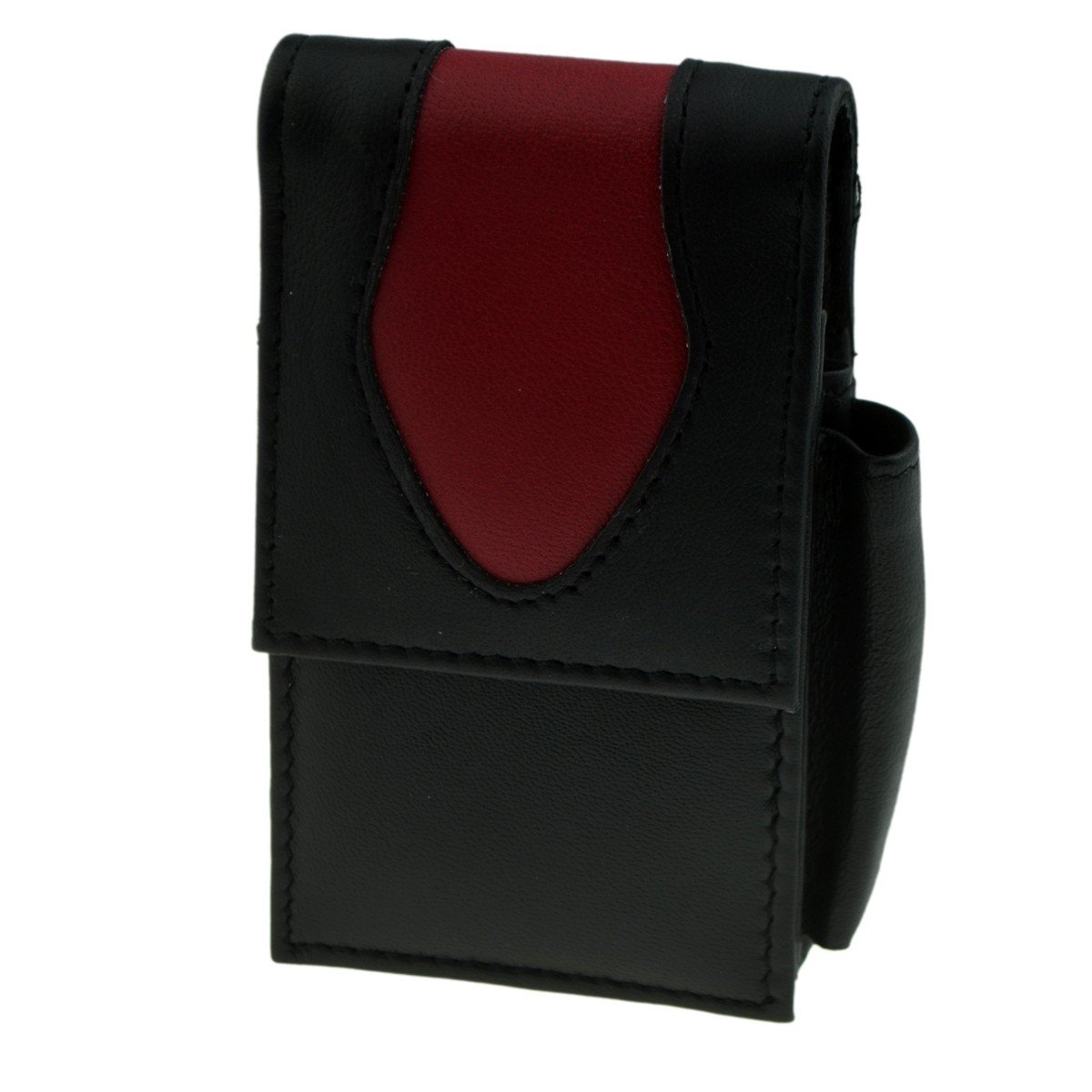 CP6105 - Black & Red Petal Leather Cigarette Packet Holder with Lighter Holder