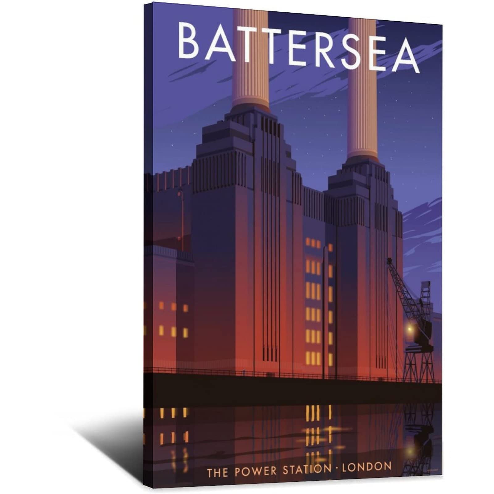 VTGCLT England London Vintage Travel Posters Battersea Power Station Canvas Painting Pictures Prints Wall Art for Bedroom Office Decor 12x18inch(30x45cm)